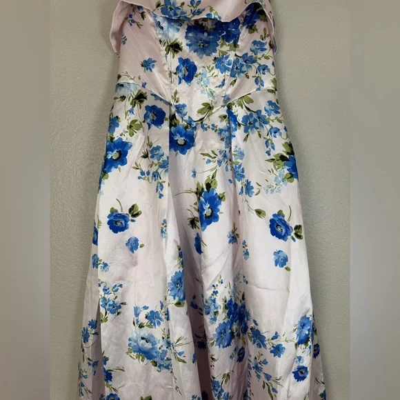 Anthropologie if By Sea Strapless Blue Floral Gown size Medium $129 - Picture 9 of 16